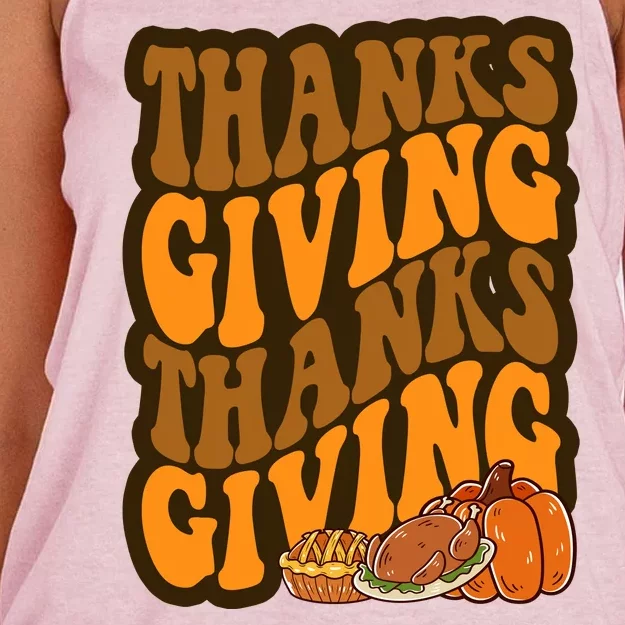 Thanksgiving Retro Groovy Holiday Cute Women's Knotted Racerback Tank