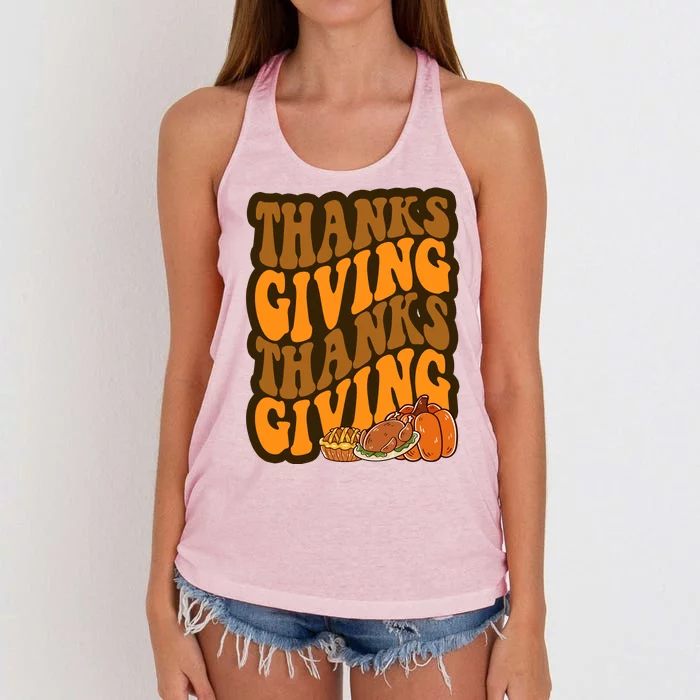 Thanksgiving Retro Groovy Holiday Cute Women's Knotted Racerback Tank