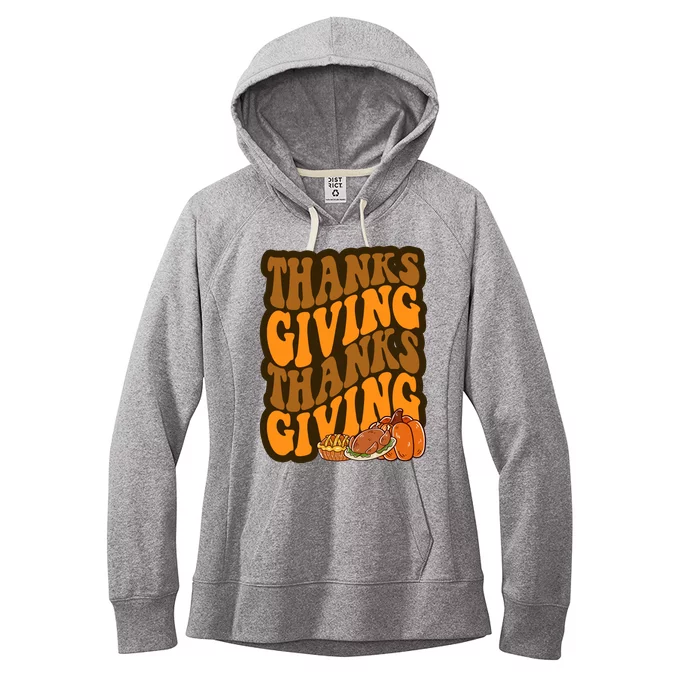 Thanksgiving Retro Groovy Holiday Cute Women's Fleece Hoodie