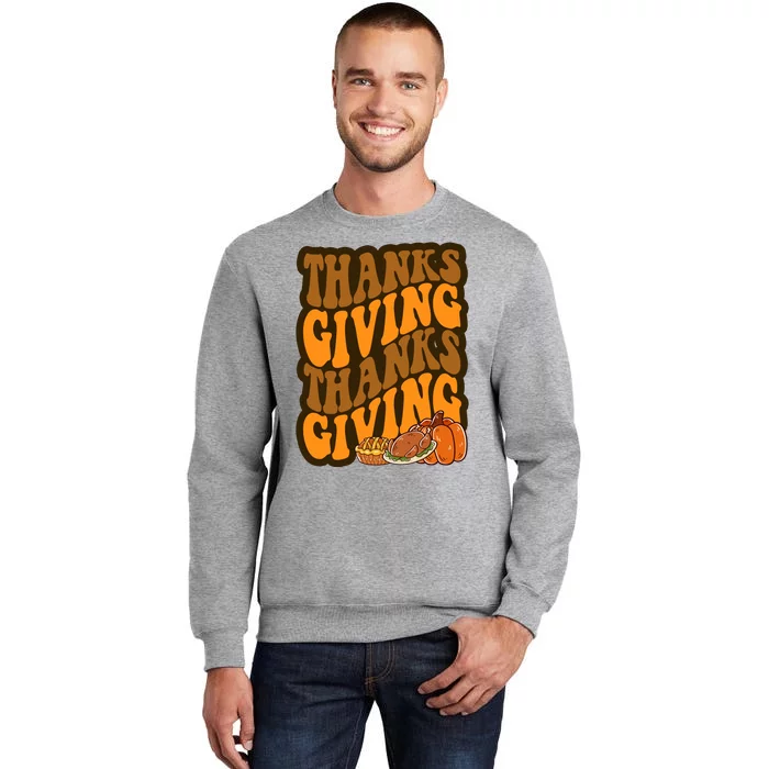 Thanksgiving Retro Groovy Holiday Cute Tall Sweatshirt