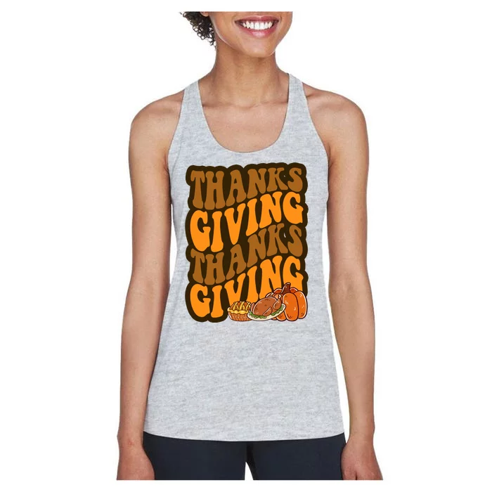 Thanksgiving Retro Groovy Holiday Cute Women's Racerback Tank