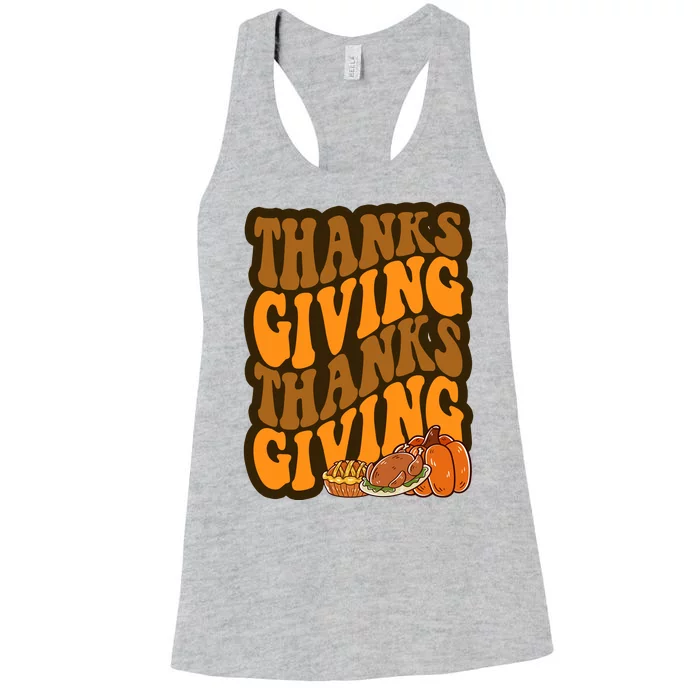 Thanksgiving Retro Groovy Holiday Cute Women's Racerback Tank