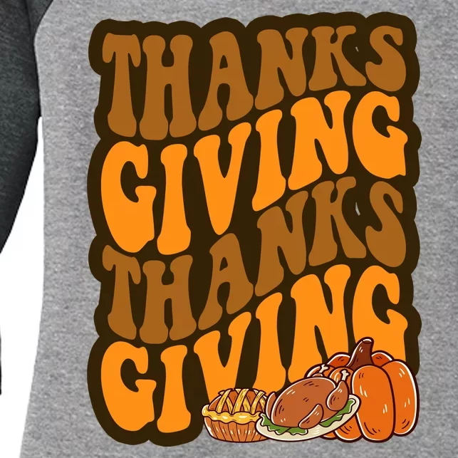 Thanksgiving Retro Groovy Holiday Cute Women's Tri-Blend 3/4-Sleeve Raglan Shirt