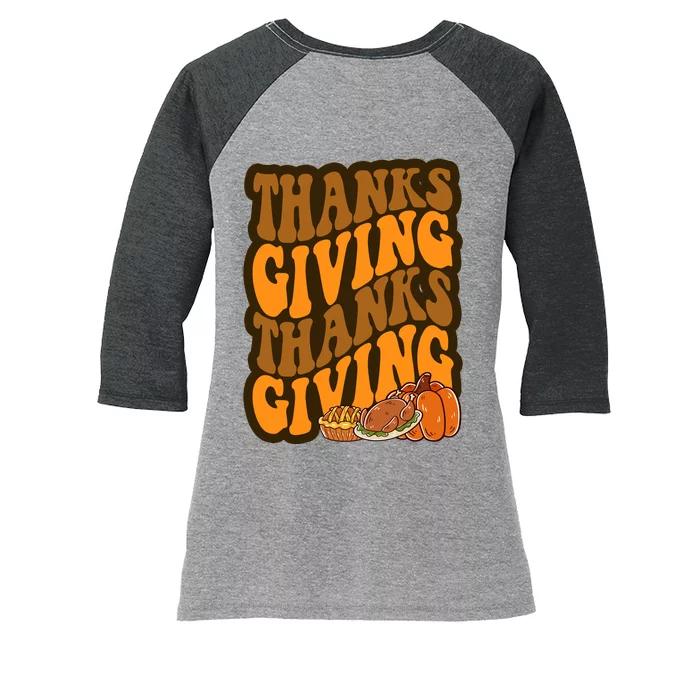 Thanksgiving Retro Groovy Holiday Cute Women's Tri-Blend 3/4-Sleeve Raglan Shirt