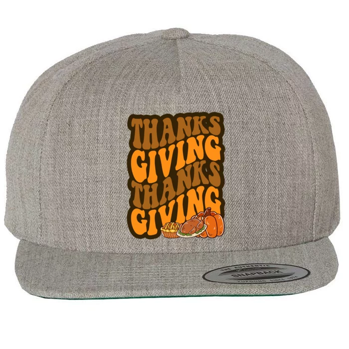 Thanksgiving Retro Groovy Holiday Cute Wool Snapback Cap