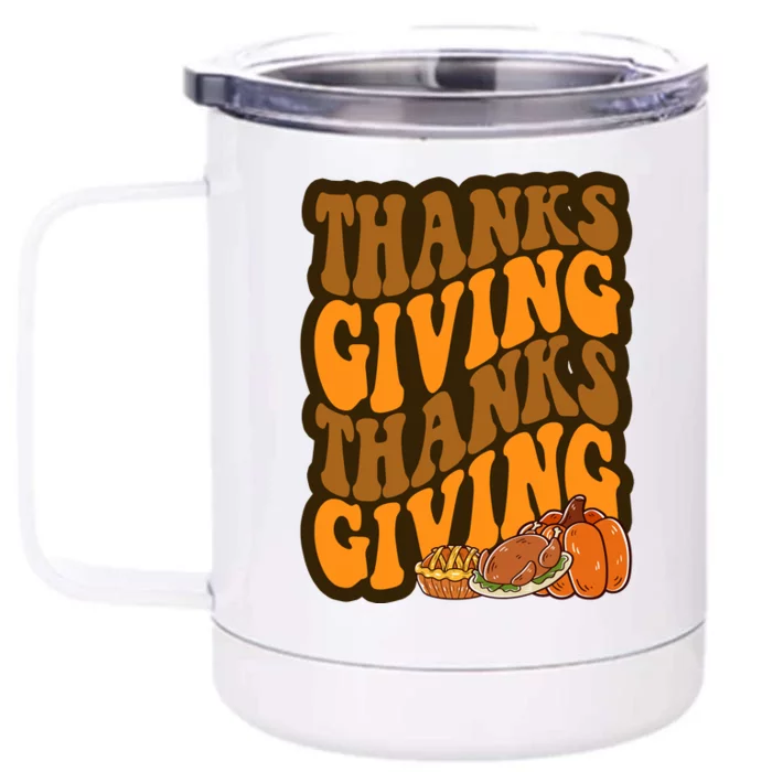 Thanksgiving Retro Groovy Holiday Cute Front & Back 12oz Stainless Steel Tumbler Cup