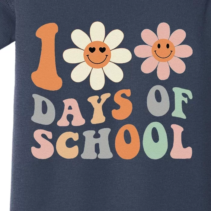 Teacher Retro Groovy 100 Days Happy 100th Day Of School Baby Bodysuit