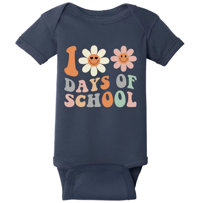 Teacher Retro Groovy 100 Days Happy 100th Day Of School Baby Bodysuit