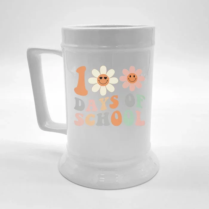 Teacher Retro Groovy 100 Days Happy 100th Day Of School Front & Back Beer Stein