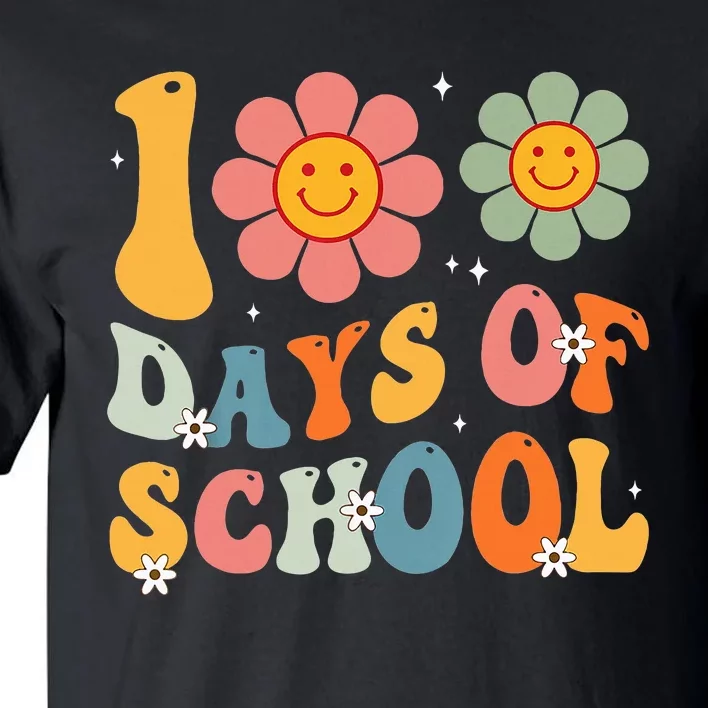 Teacher Retro Groovy 100 Days Happy 100th Day Of School Tall T-Shirt