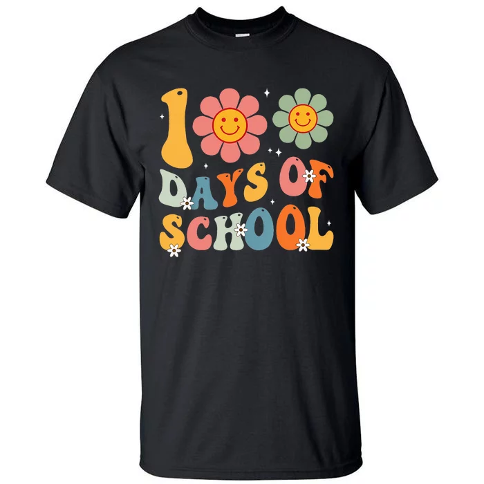 Teacher Retro Groovy 100 Days Happy 100th Day Of School Tall T-Shirt