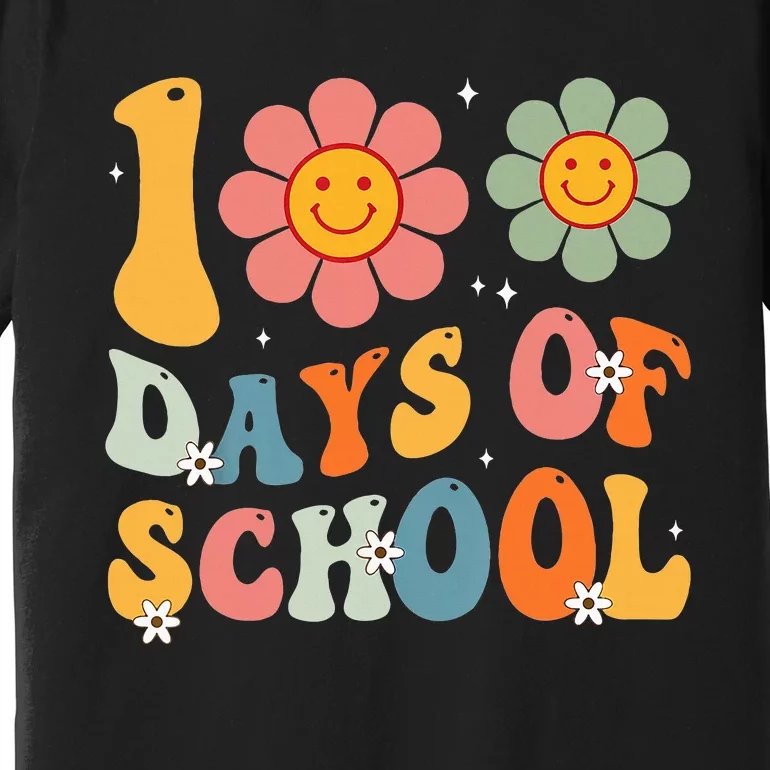 Teacher Retro Groovy 100 Days Happy 100th Day Of School Premium T-Shirt