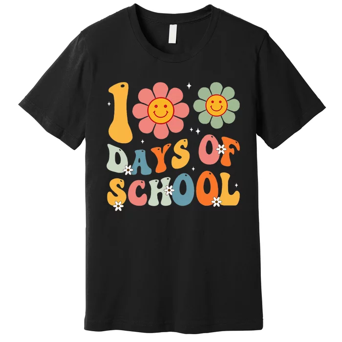 Teacher Retro Groovy 100 Days Happy 100th Day Of School Premium T-Shirt