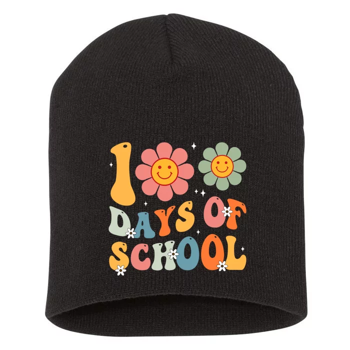 Teacher Retro Groovy 100 Days Happy 100th Day Of School Short Acrylic Beanie