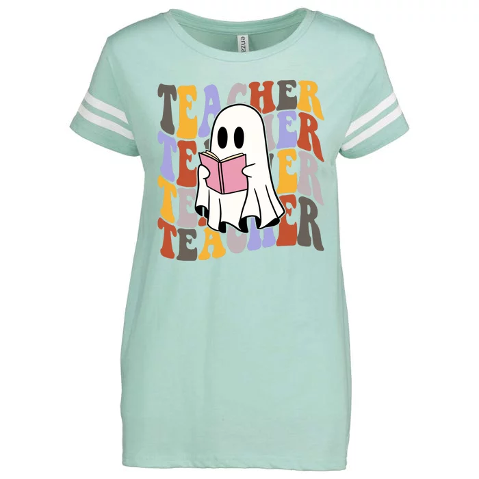 Teacher Retro Halloween Ghost Enza Ladies Jersey Football T-Shirt