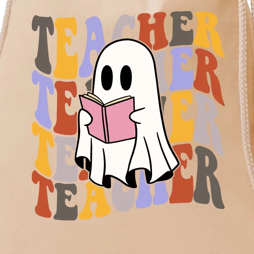 Teacher Retro Halloween Ghost Drawstring Bag