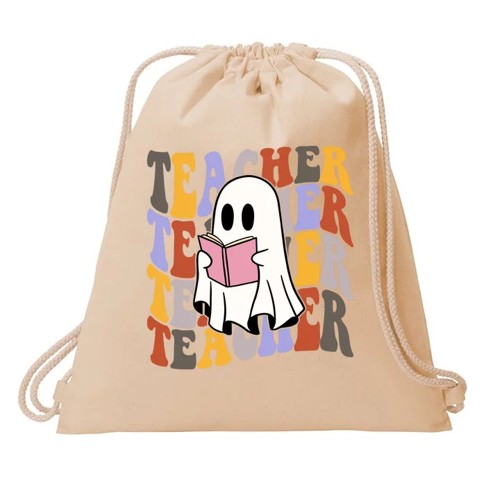 Teacher Retro Halloween Ghost Drawstring Bag