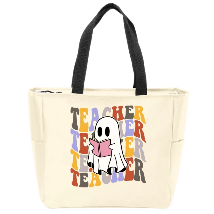 Teacher Retro Halloween Ghost Zip Tote Bag