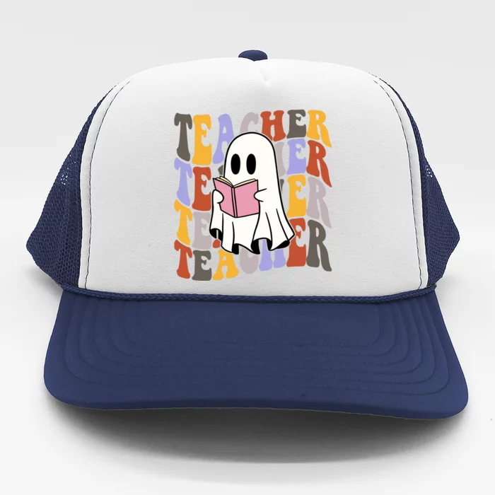 Teacher Retro Halloween Ghost Trucker Hat