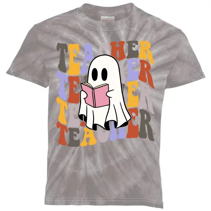 Teacher Retro Halloween Ghost Kids Tie-Dye T-Shirt