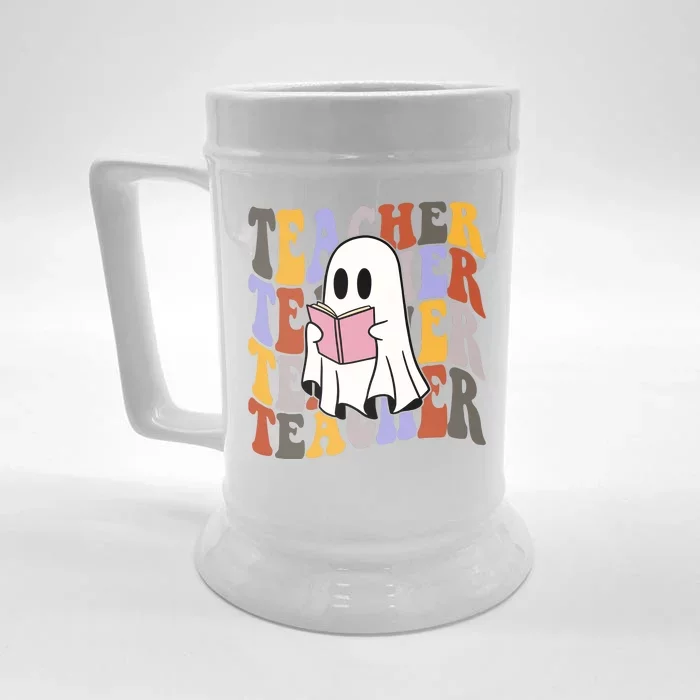 Teacher Retro Halloween Ghost Front & Back Beer Stein