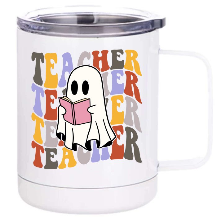 Teacher Retro Halloween Ghost Front & Back 12oz Stainless Steel Tumbler Cup