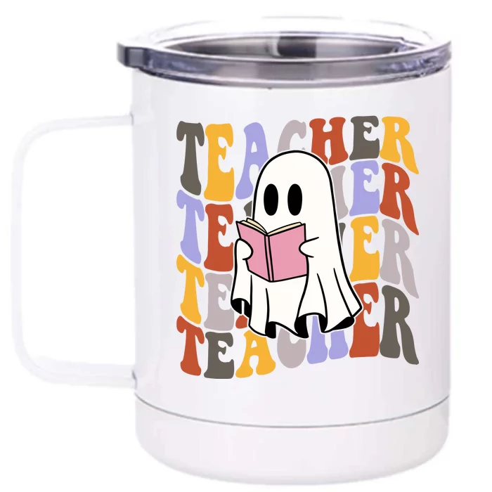 Teacher Retro Halloween Ghost Front & Back 12oz Stainless Steel Tumbler Cup