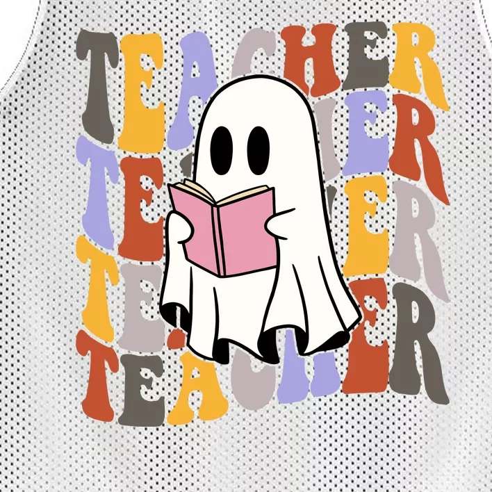 Teacher Retro Halloween Ghost Mesh Reversible Basketball Jersey Tank