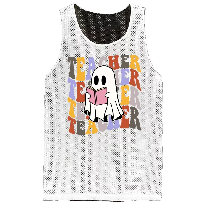 Teacher Retro Halloween Ghost Mesh Reversible Basketball Jersey Tank