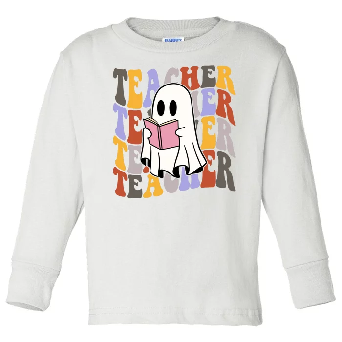 Teacher Retro Halloween Ghost Toddler Long Sleeve Shirt