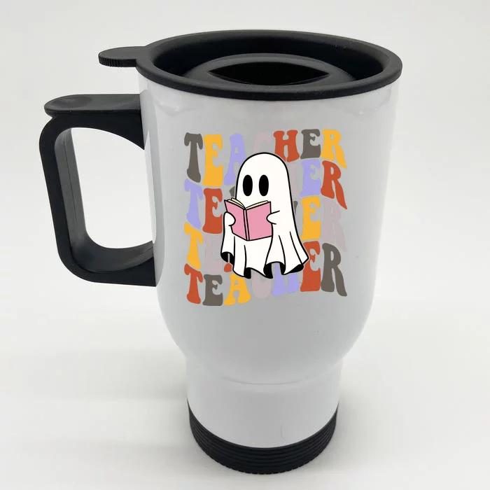 Teacher Retro Halloween Ghost Front & Back Stainless Steel Travel Mug