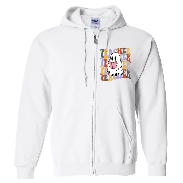 Teacher Retro Halloween Ghost Full Zip Hoodie