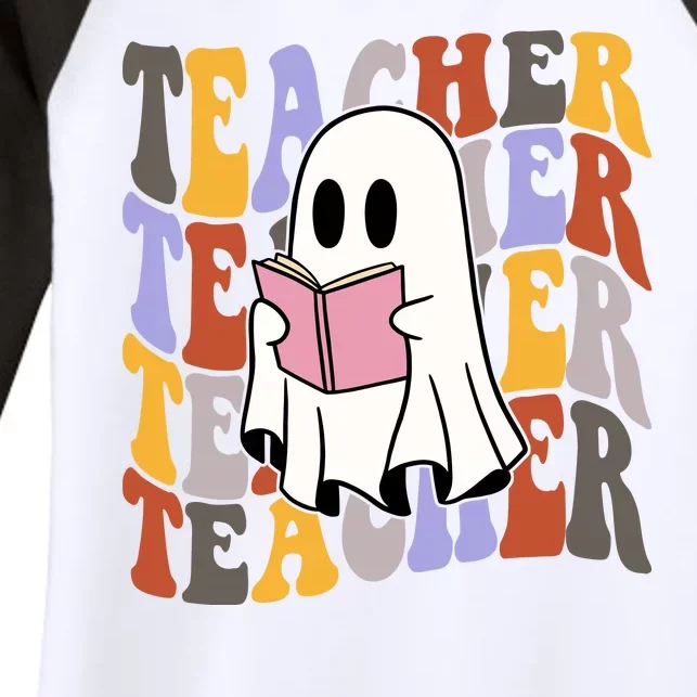 Teacher Retro Halloween Ghost Women's Tri-Blend 3/4-Sleeve Raglan Shirt