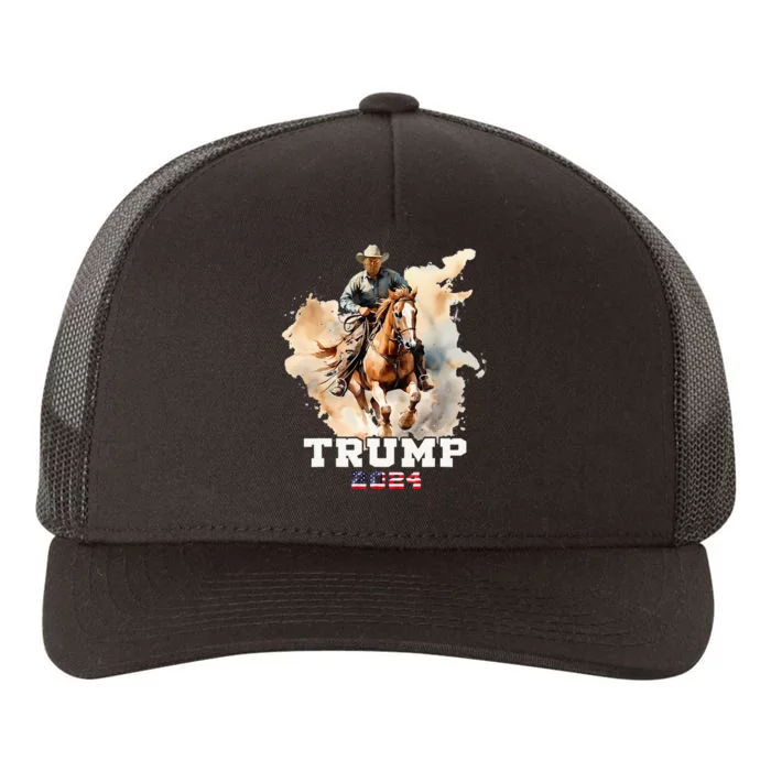 Trump Riding Horse American Flag Cowboy Yupoong Adult 5-Panel Trucker Hat