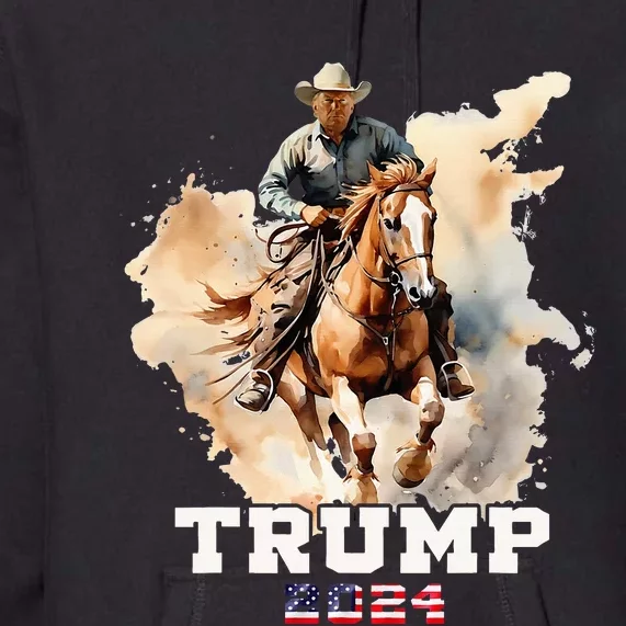 Trump Riding Horse American Flag Cowboy Premium Hoodie