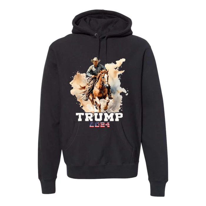 Trump Riding Horse American Flag Cowboy Premium Hoodie