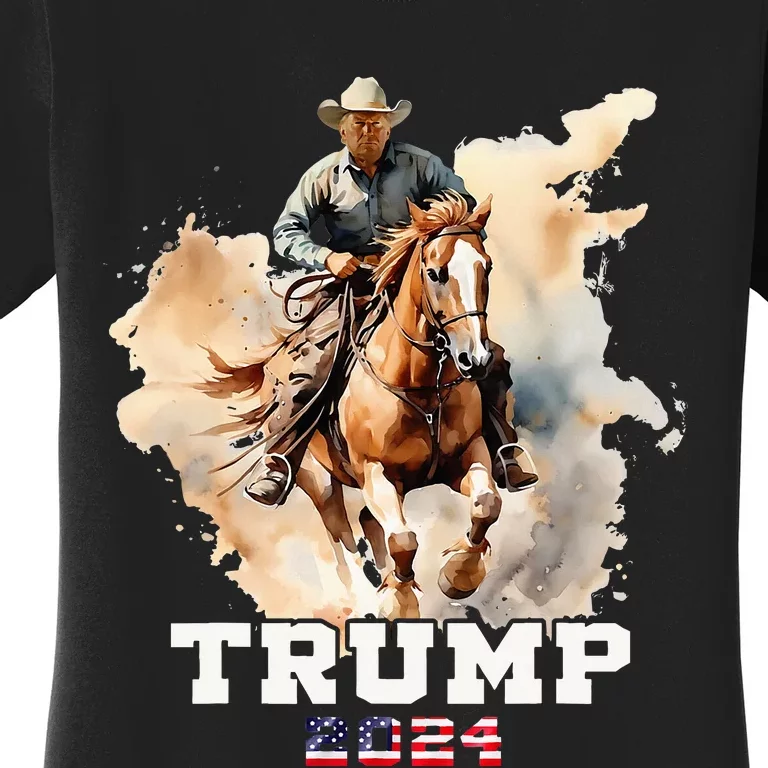 Trump Riding Horse American Flag Cowboy Women's T-Shirt