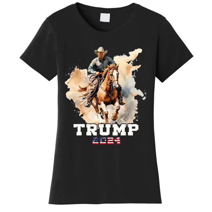 Trump Riding Horse American Flag Cowboy Women's T-Shirt