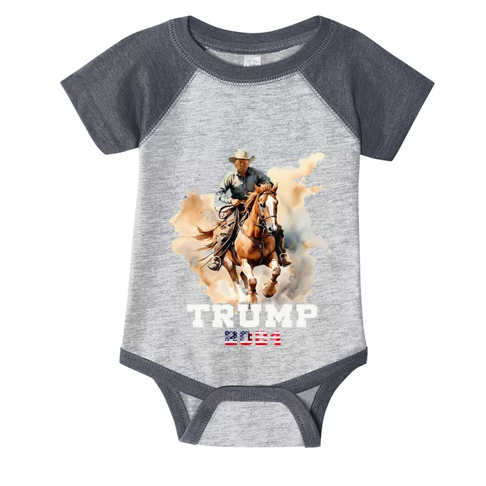 Trump Riding Horse American Flag Cowboy Infant Baby Jersey Bodysuit