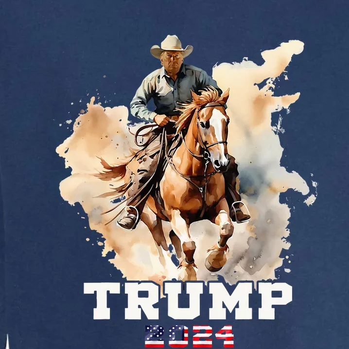 Trump Riding Horse American Flag Cowboy Garment-Dyed Sweatshirt