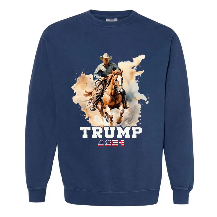 Trump Riding Horse American Flag Cowboy Garment-Dyed Sweatshirt