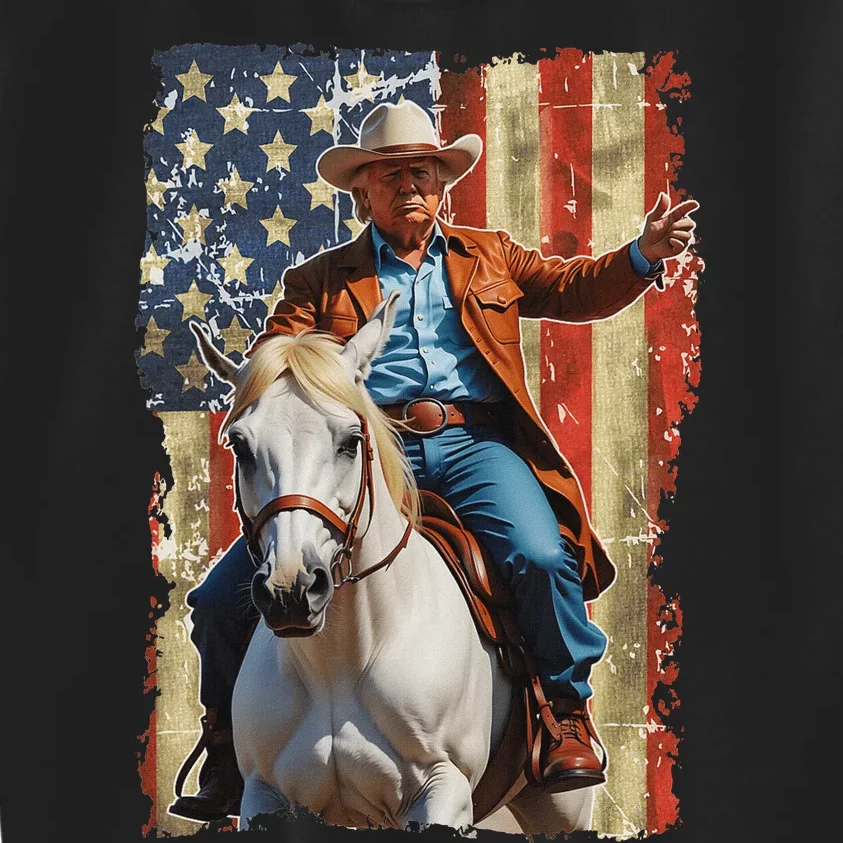 Trump Riding Horse American Flag Cowboy Design Kids Sweatshirt