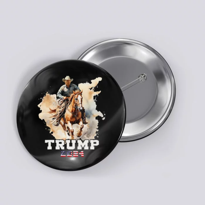 Trump Riding Horse American Flag Cowboy Design Button