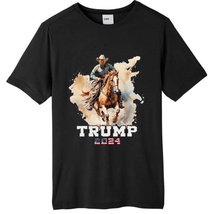 Trump Riding Horse American Flag Cowboy Design ChromaSoft Performance T-Shirt