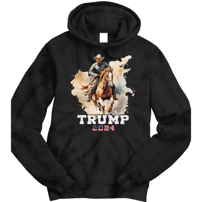 Trump Riding Horse American Flag Cowboy Design Tie Dye Hoodie