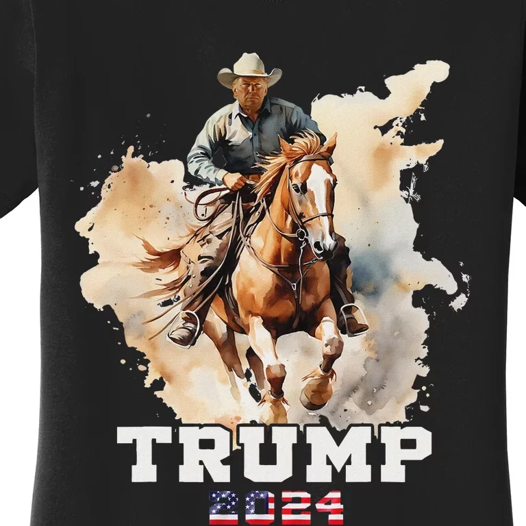 Trump Riding Horse American Flag Cowboy Design Women's T-Shirt