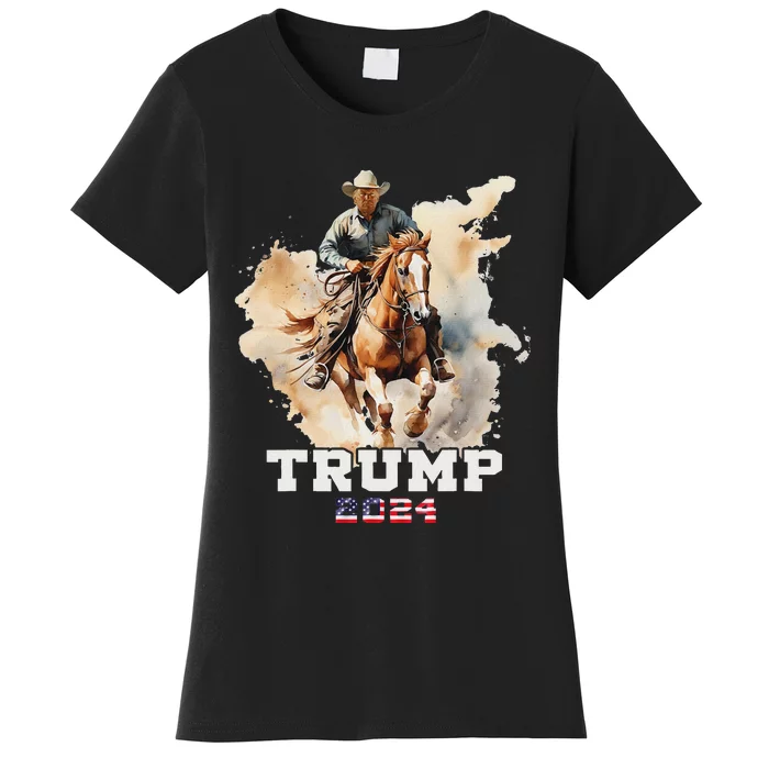 Trump Riding Horse American Flag Cowboy Design Women's T-Shirt