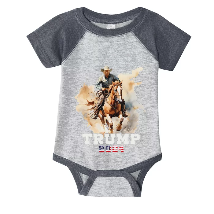 Trump Riding Horse American Flag Cowboy Design Infant Baby Jersey Bodysuit