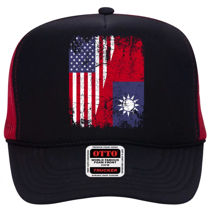 Taiwanese Roots Half American Flag Usa Taiwan Flag Gift High Crown Mesh Trucker Hat