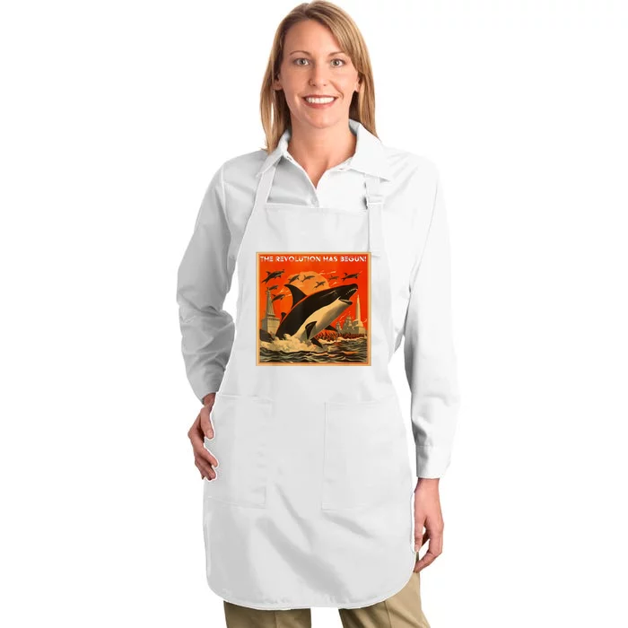 The Revolution Has Begin White Gladis Orcas Eat The Rich Full-Length Apron With Pocket